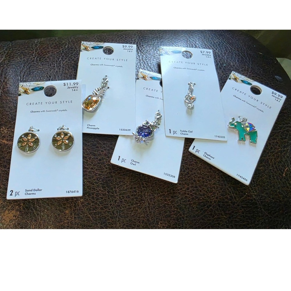 6pc Swarovski Crystal Create Your Style Charms Bundle Elephant Owl Pineapple NEW